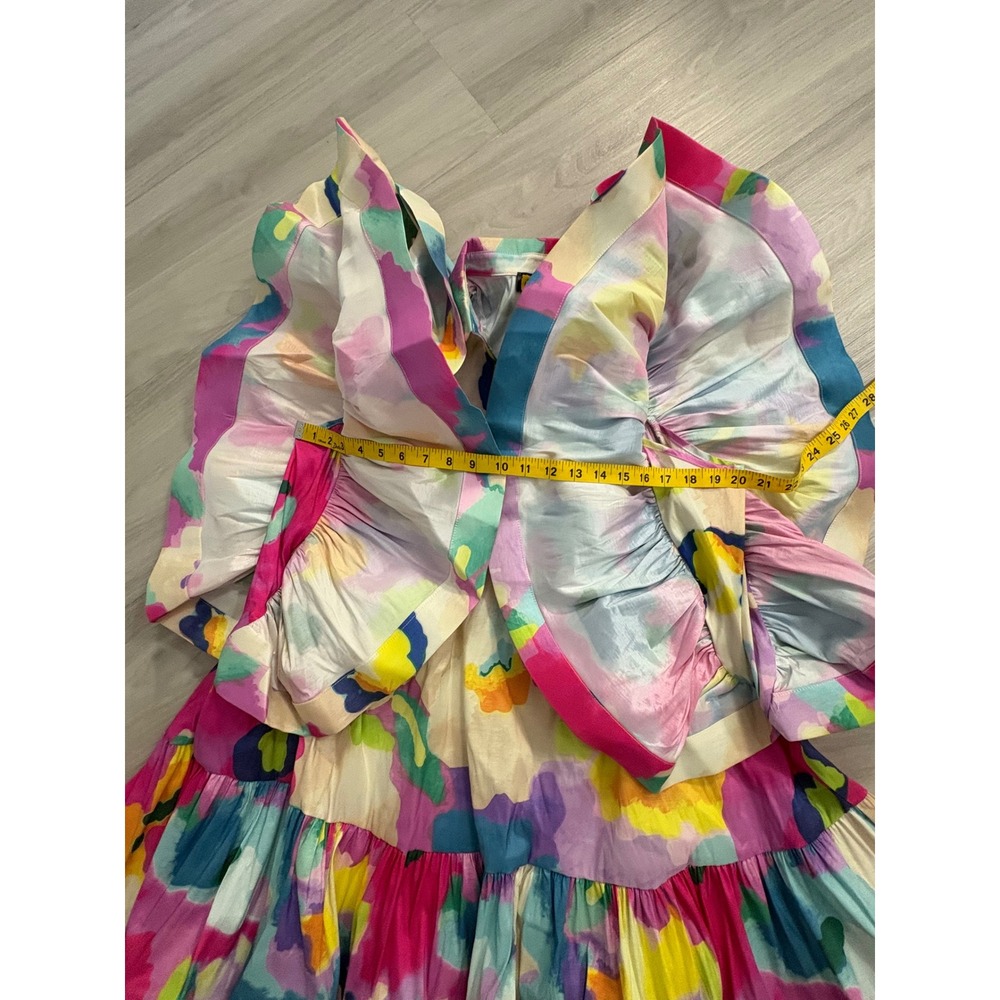 Love Highlight Dress Women Abstract Floral Ruffle Butterfly Sleeve Babydoll M - Picture 8 of 15